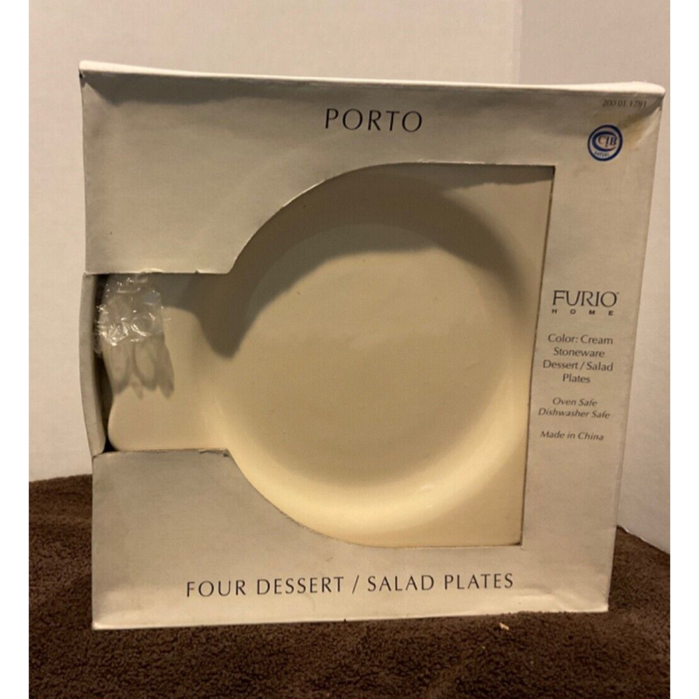 SET OF 4‎ FURIO HOME CREAM STONEWARE DESSERT/SALAD PLATES - NIB